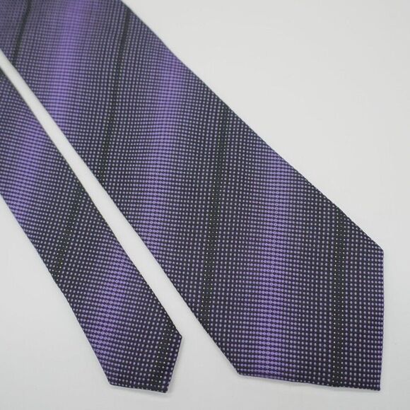 Alfani Gradient Purple Black Polka Dot Striped Woven Silk Tie - Picture 1 of 6